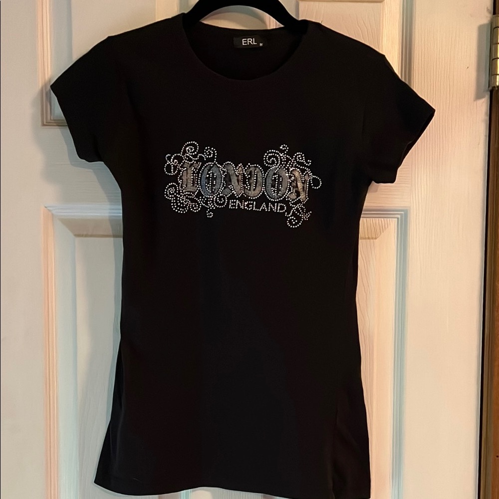 ERL Black Rhinestone "London England" Logo Tee